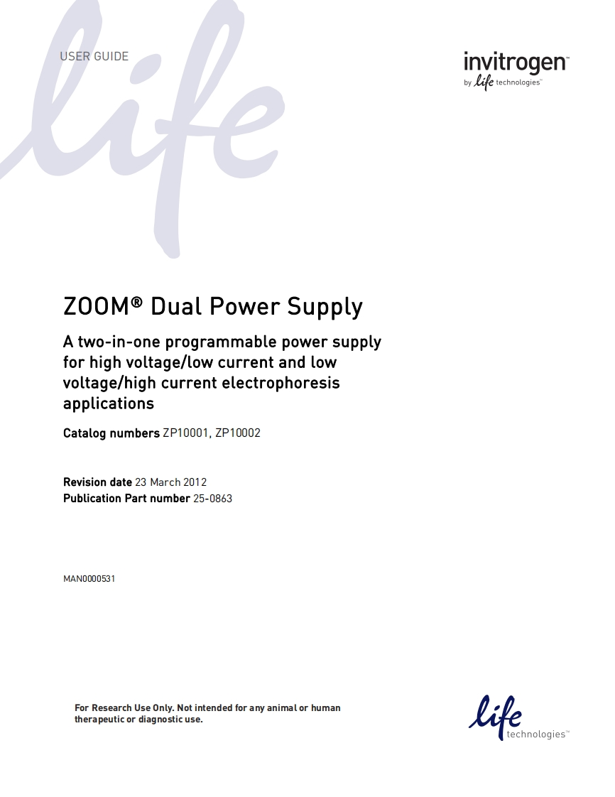 Invitrogen-Power-Supply-用户操作说明书手册