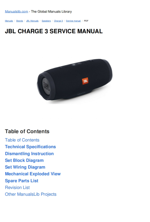 JBL-CHARGE-3-SERVICE-MANUAL维修手册电器原理图-找手册网