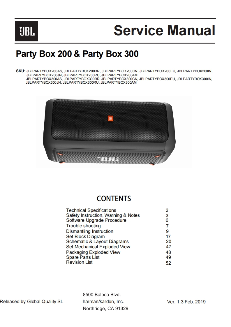 JBL-PARTY-BOX-200-300维修电器原理图手册