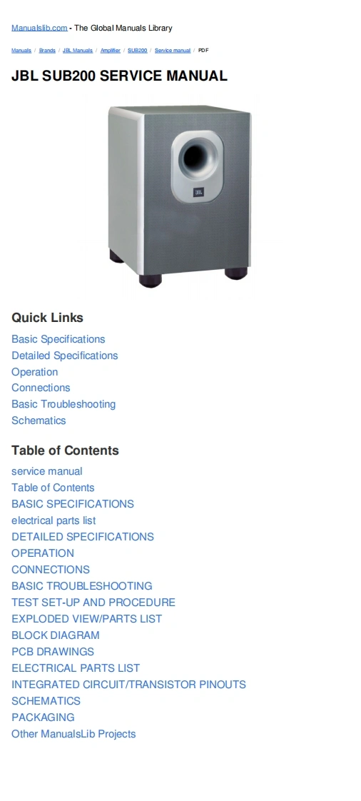 JBL-SUB200-SERVICE-MANUAL