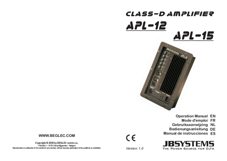 JB_Systems_APL-15_Amp_module_使用说明书手册