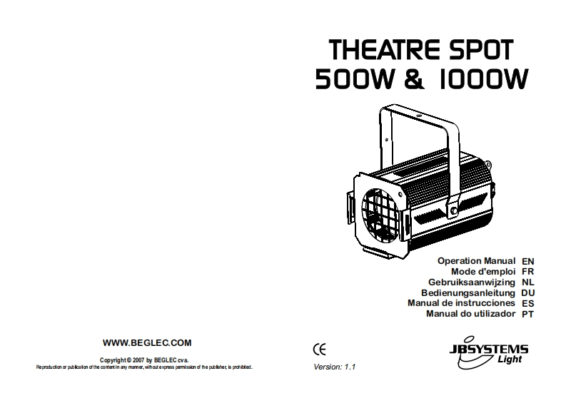 JB_Systems_Theatre_Spot_1000w_使用说明书手册