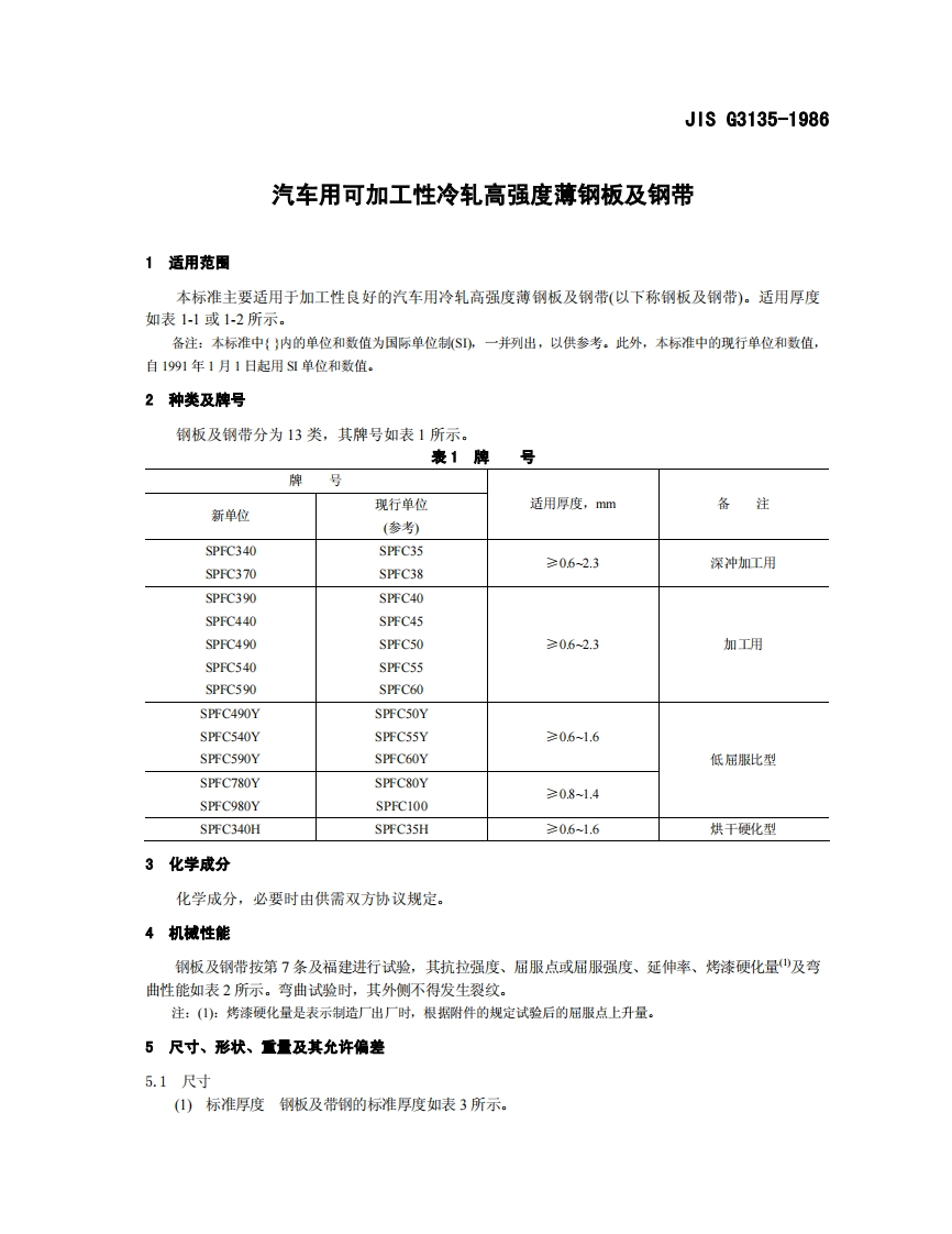 JIS-G3135现行标准规范