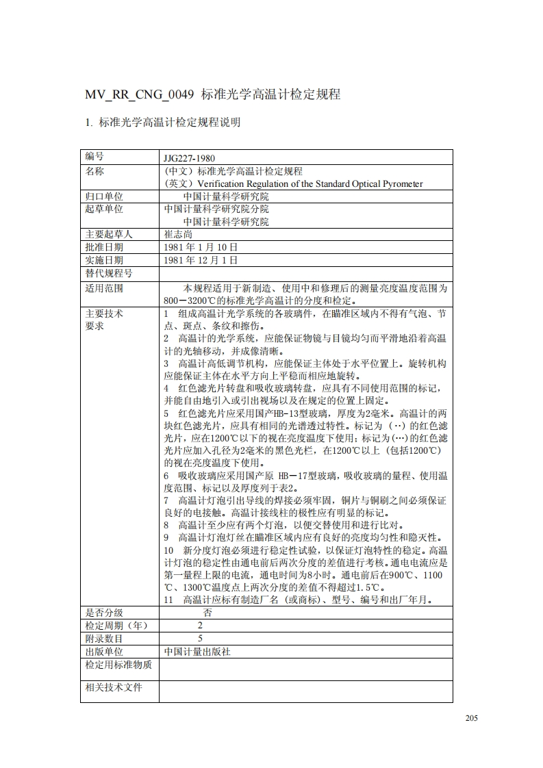 JJG227-1980标准光学高温计