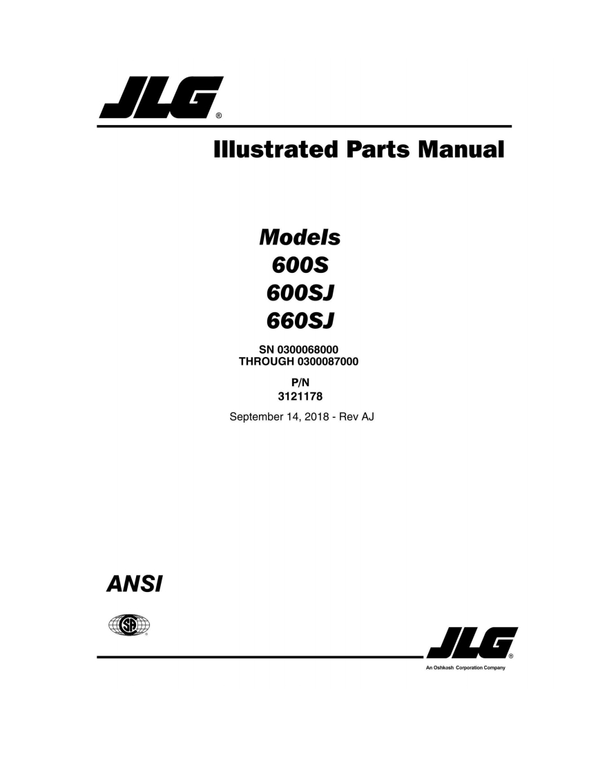 JLG-3121178_AJ_600S-600SJ-660SJ_JLG_Parts_English维修维护与零部件目录手册