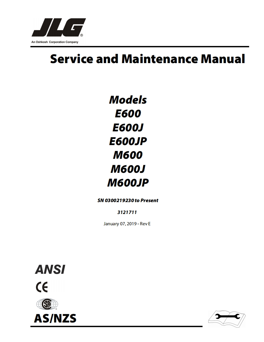 JLG-E_E600-E600J-E600JP-M600-M600JP_JLG_Service_English维修维护与零部件目录手册
