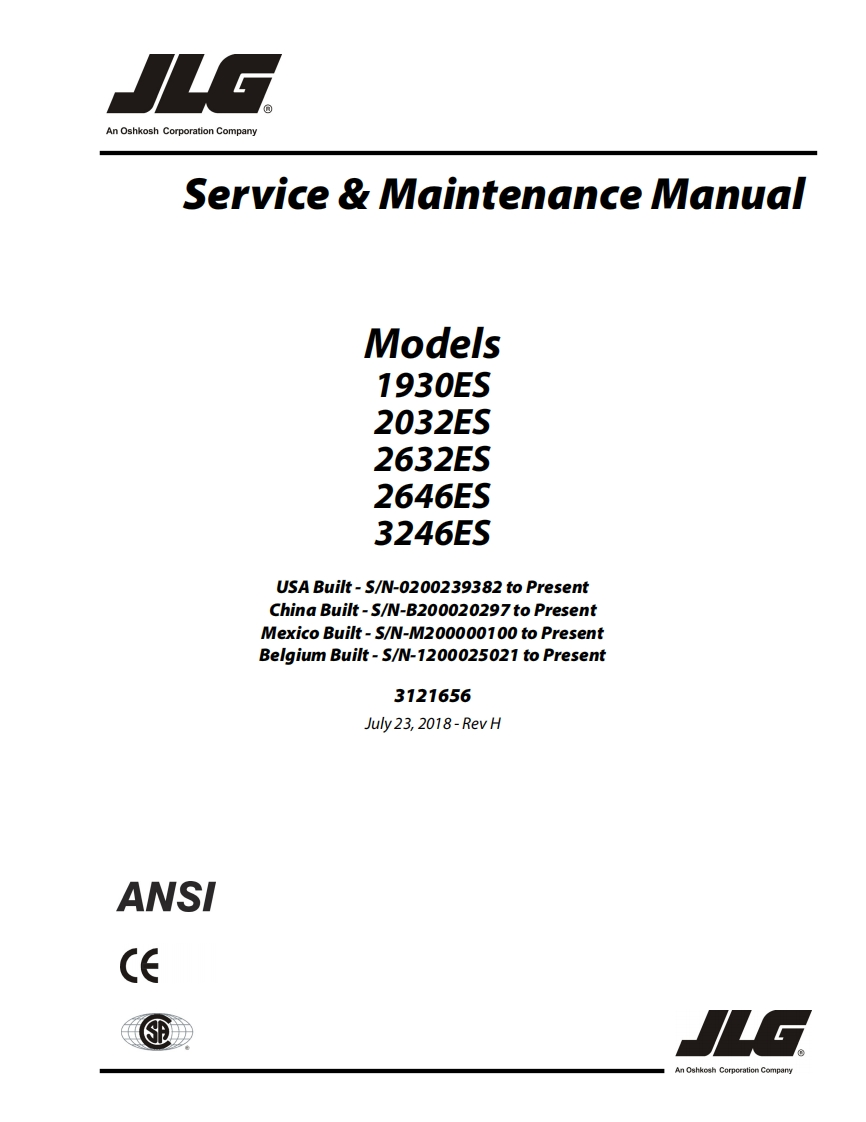 JLG-H_1930ES-2032ES-2632ES-2646ES-3246ES_JLG_Service_English维修维护与零部件目录手册