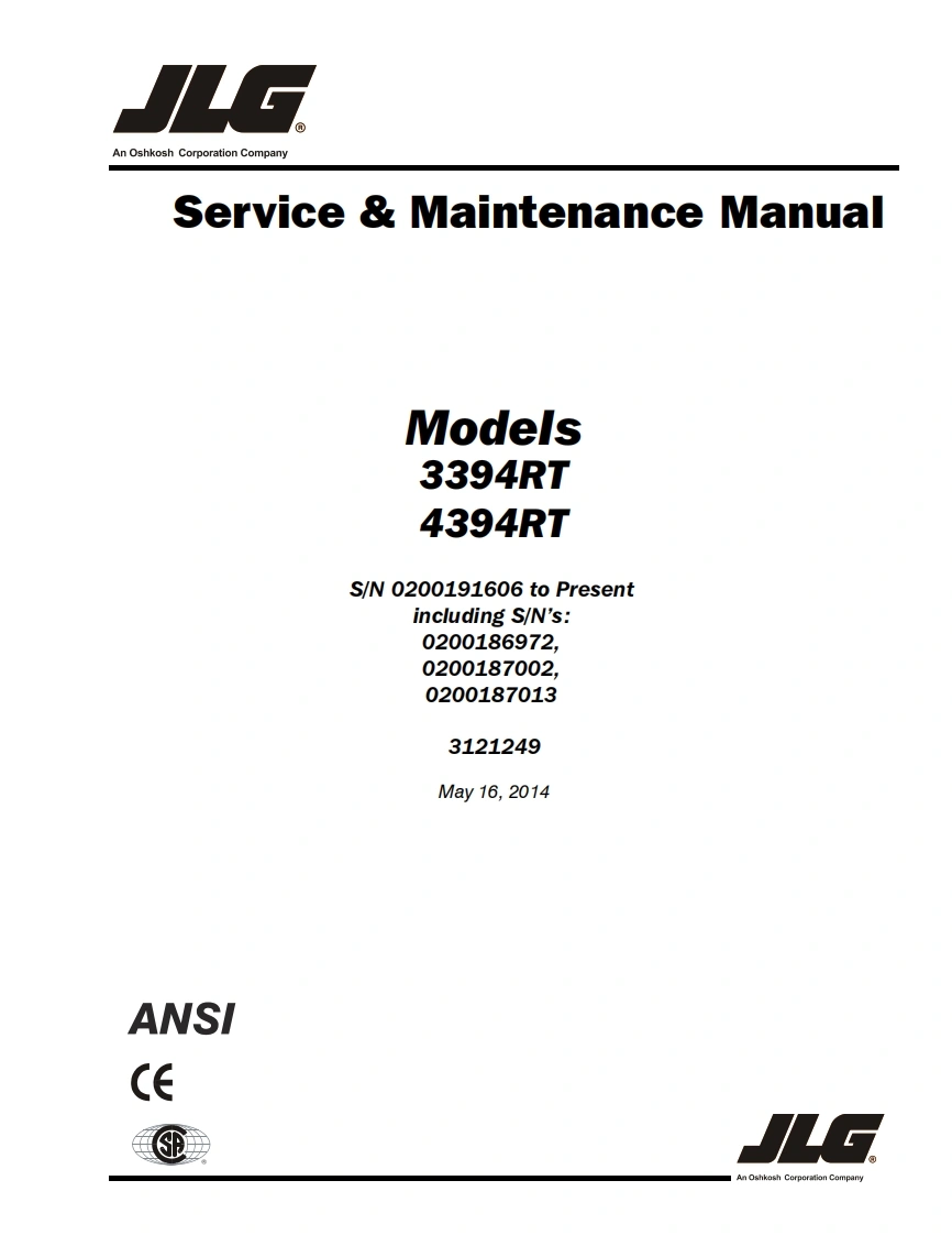 JLG-Modeis-3394RT-4394RT_1零部件手册含液压原理图