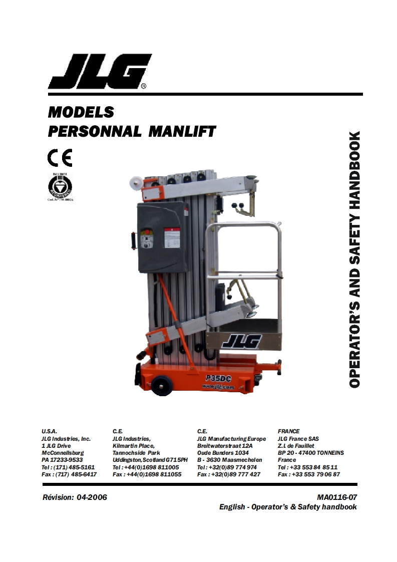 JLG-P20-AC-P21-AC-P25-AC-PM30-AC-P35-AC-P40-AC操作与维护手册