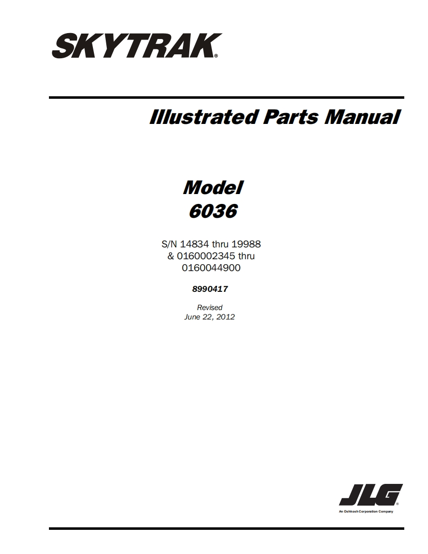 JLG-SKYTBAK-llustrated-Parts-Mantal-Model-6036零部件选型说明书手册