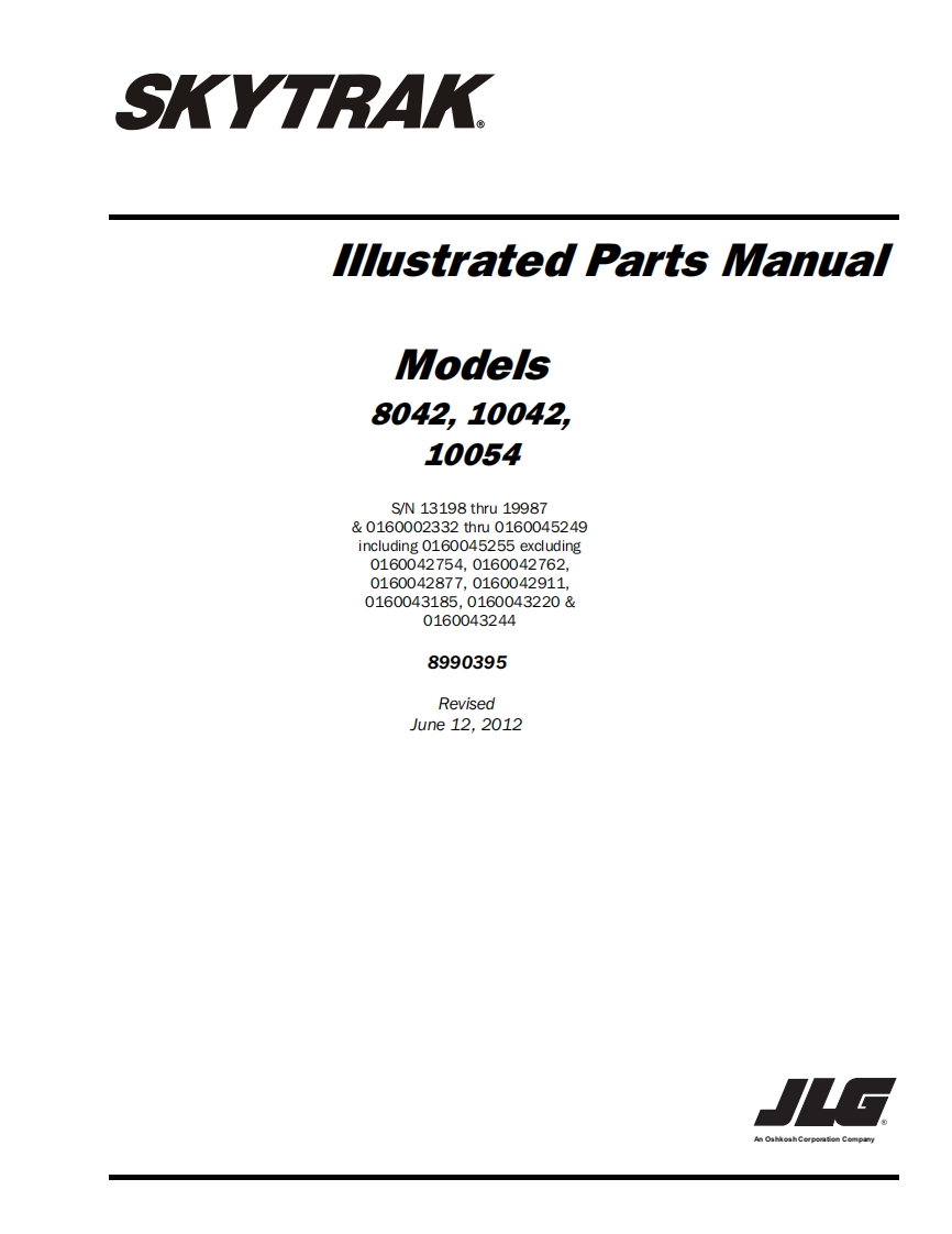 JLG-SKYTBAK-llustrated-Parts-Mantal-Models-8042-10042-10054零部件选型说明书手册