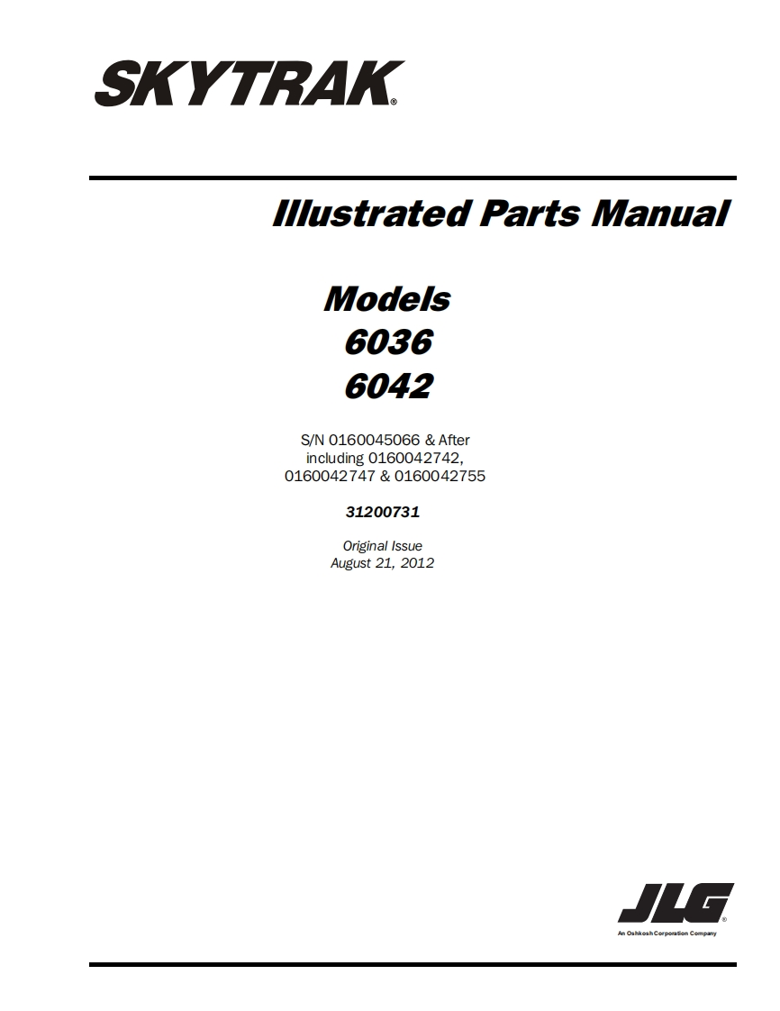 JLG-SKYTBAK-llustrated-Parts-Manual-Models-6036-6O42零部件选型说明书手册