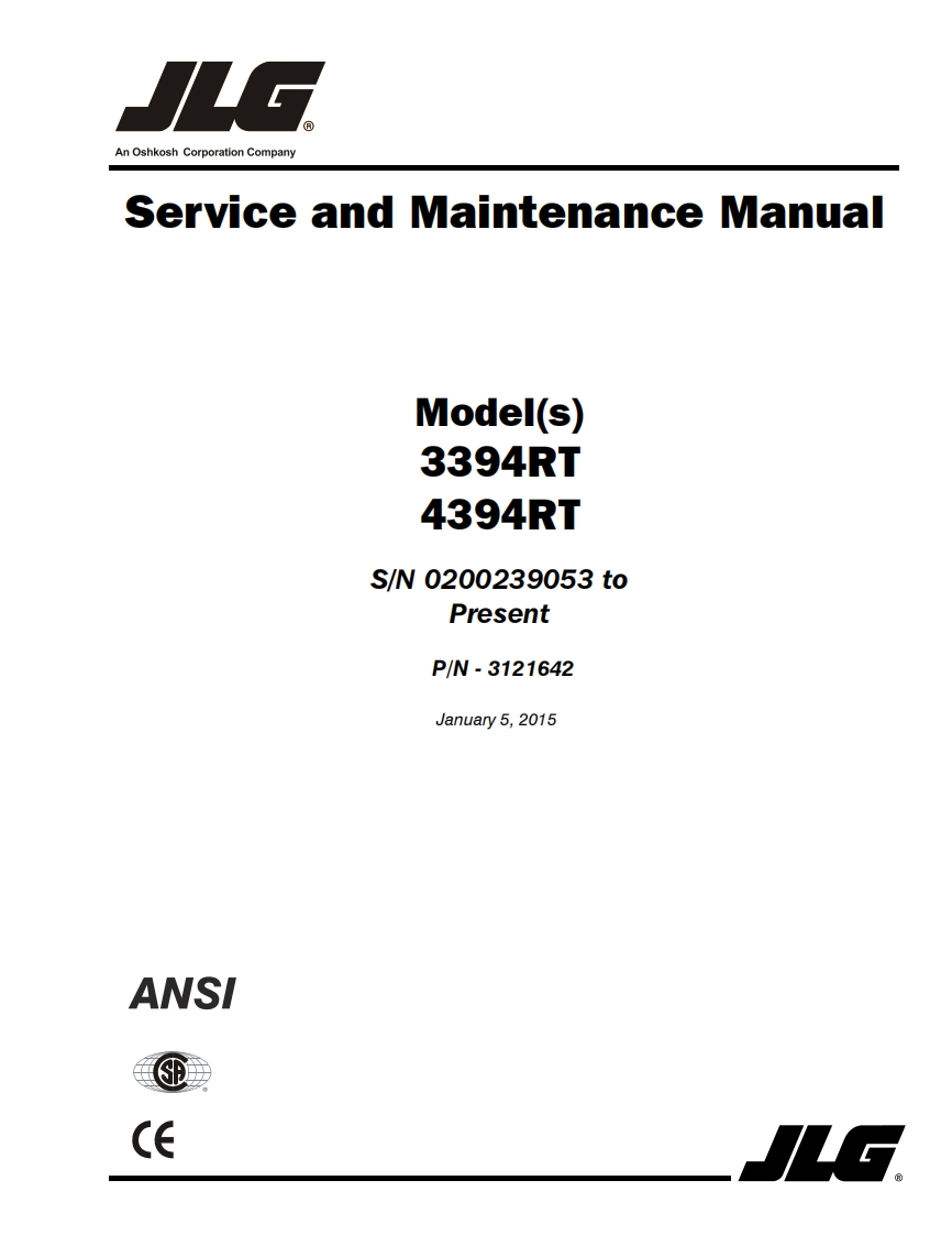 JLG3394RT4394RTfromserial0200239053维修维护操作手册说明书
