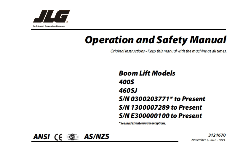 JLG460SJ_JLG_高空作业平台升降机车操作与维修维护说明书手册_English