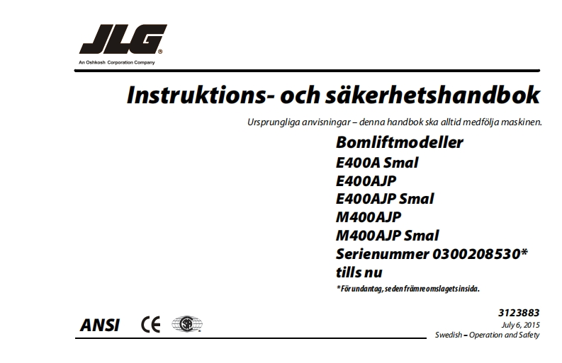 JLGE400Operation_3123883_07-06-2015_Global_Swedish操作说明书手册