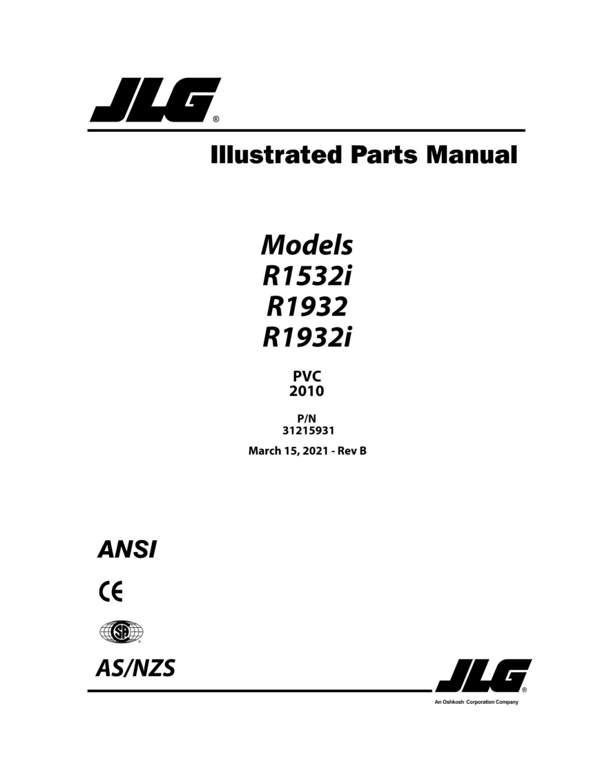 JLGR1532R1932高空作业平台升降机车操作与维修电器原理手册