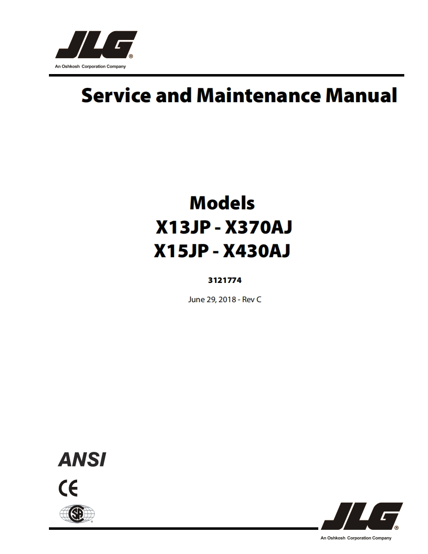 JLGX13JPX370AJX15JPX430AJ高空作业平台升降机车操作与维修电器原理手册