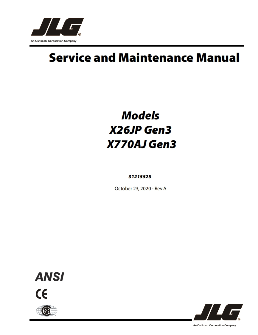 JLGX26JPX770AJ高空作业平台升降机车操作与维修电器原理手册