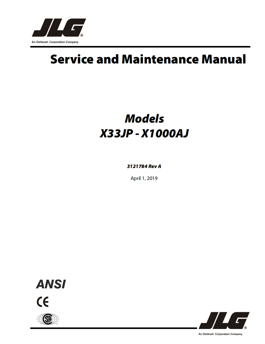JLGX33JPX1000AJ高空作业平台升降机车操作与维修电器原理手册