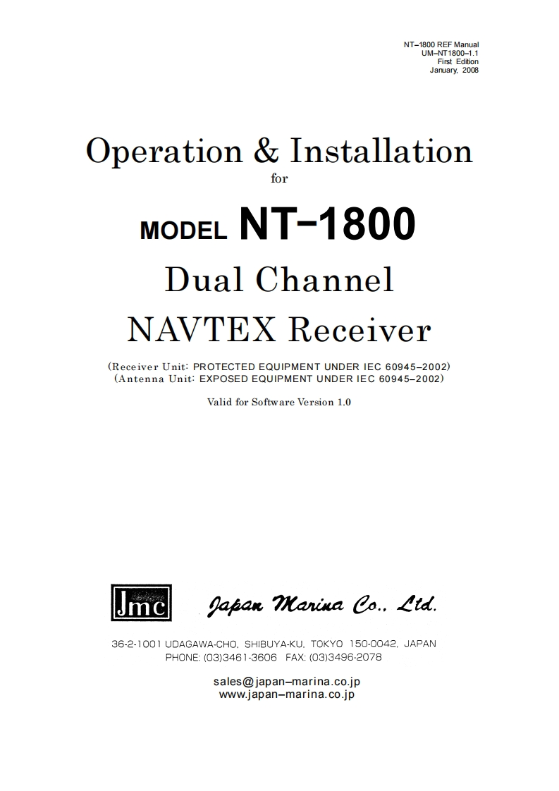 JMC-NT-1800-Navtex-Receiver-Manual操作说明书手册