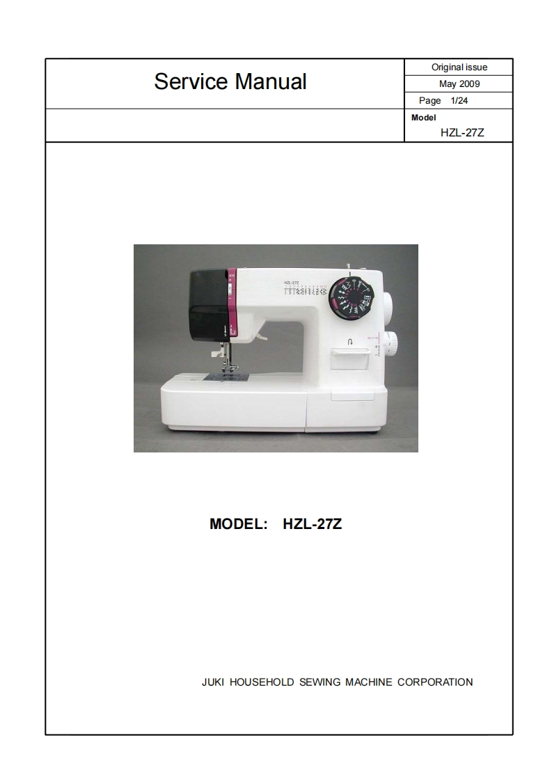 JUKI重机缝纫机HZL-27Z_service维修手册说明书