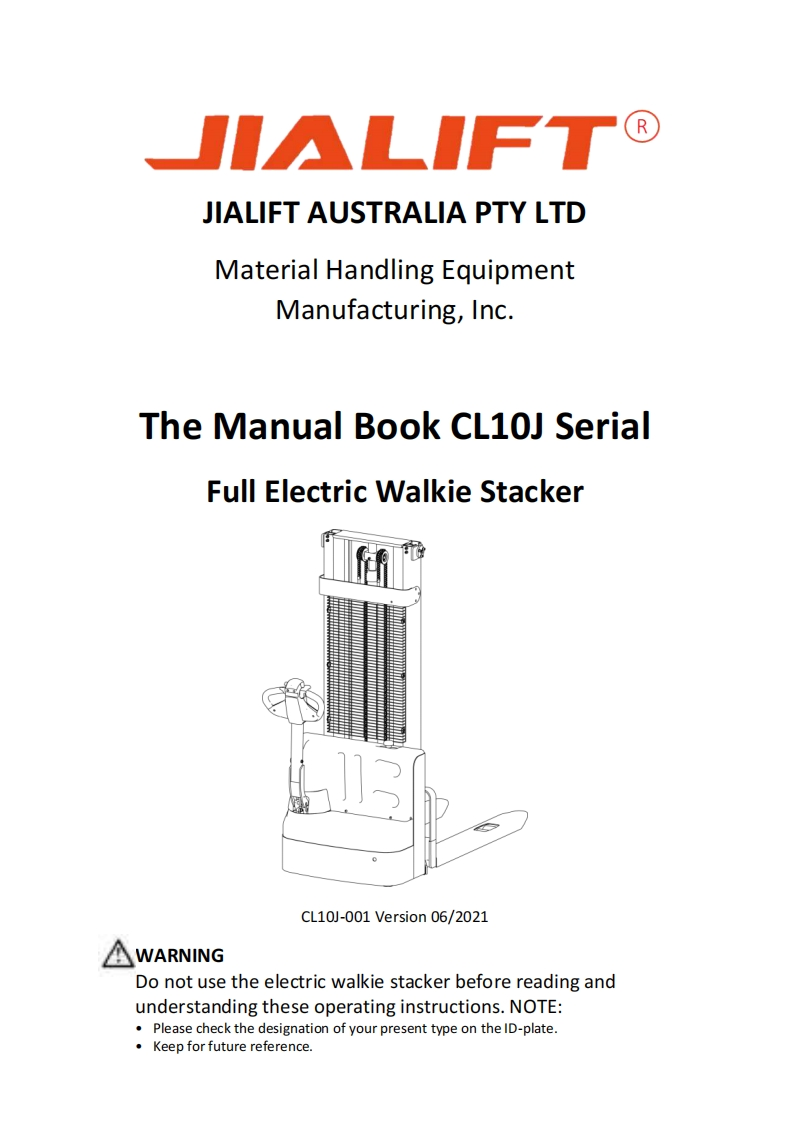 Jialift-CL10J-Electric-Stacker-Operating-Manual