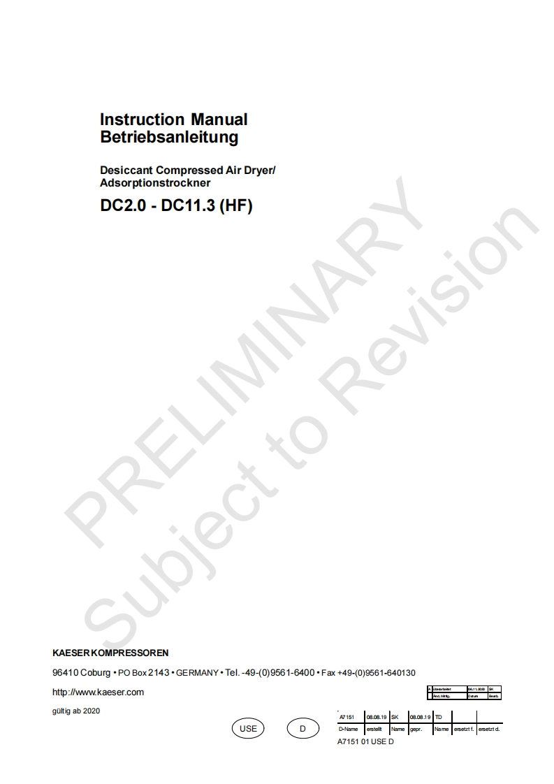 KAESER凯撒service-manual_-dc-hf-desiccant-dryer-a7151操作维护说明书手册