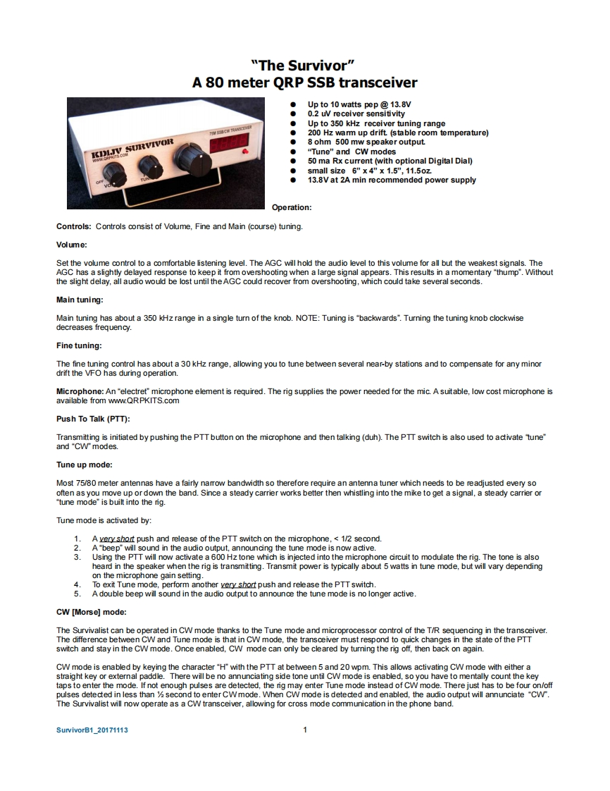KD1JB_Survivor_使用说明书手册_2017