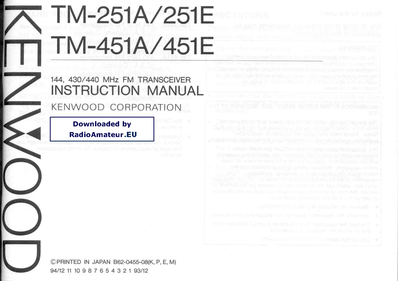 KENWOOD--TM-251-操作说明书手册