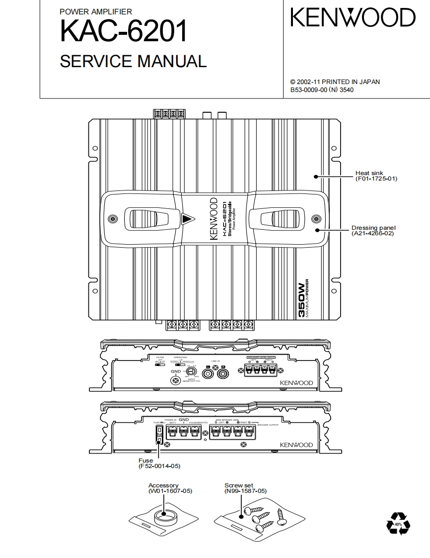KENWOOD-KAC-6201-SERVICE-MANUAL维修手册含电器原理图