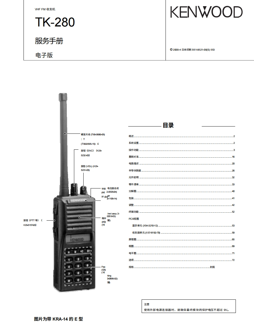 KENWOOD建武Kenwood_TK_280-380用户使用操作说明书手册-中文版