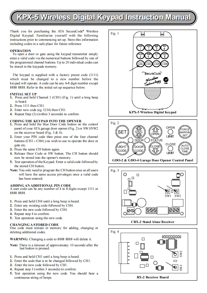 KPX-5-Securacode-Wireless-Keypad-操作说明书手册