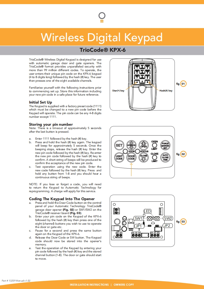KPX-6-TrioCode-Wireless-Keypad-操作说明书手册