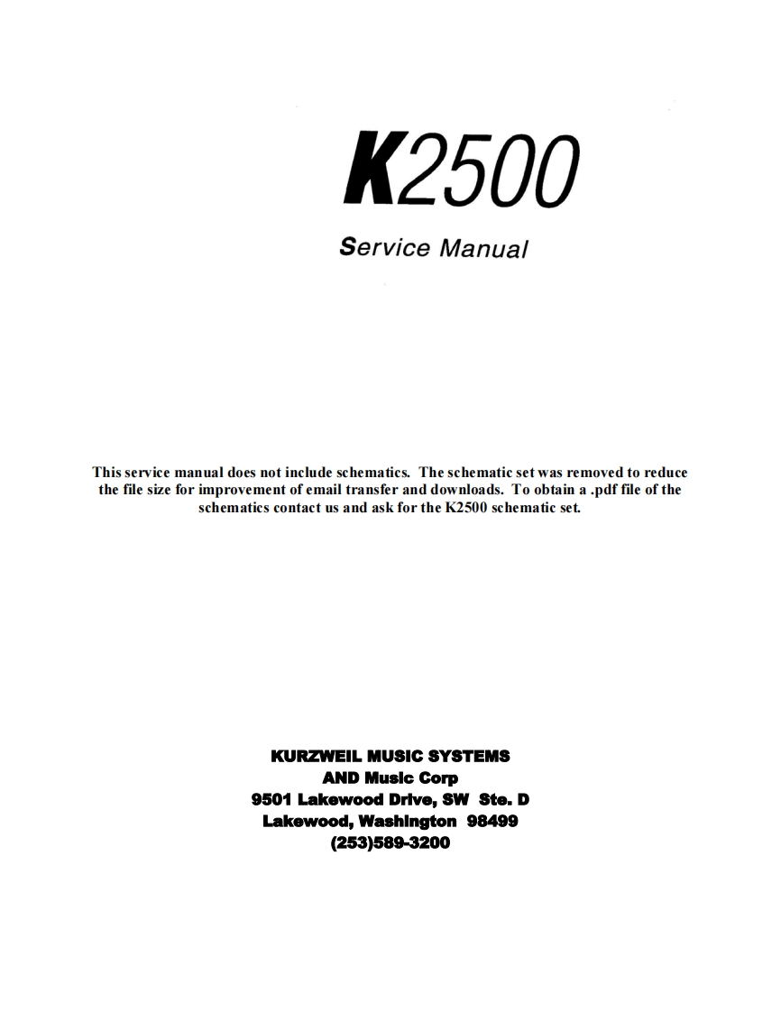 KURZWEIL_K2500_维修手册电器原理图