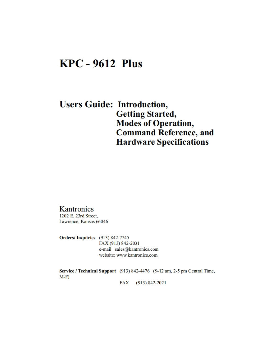 Kantronics-KPC-9612-Plus-(Manual操作说明书手册)
