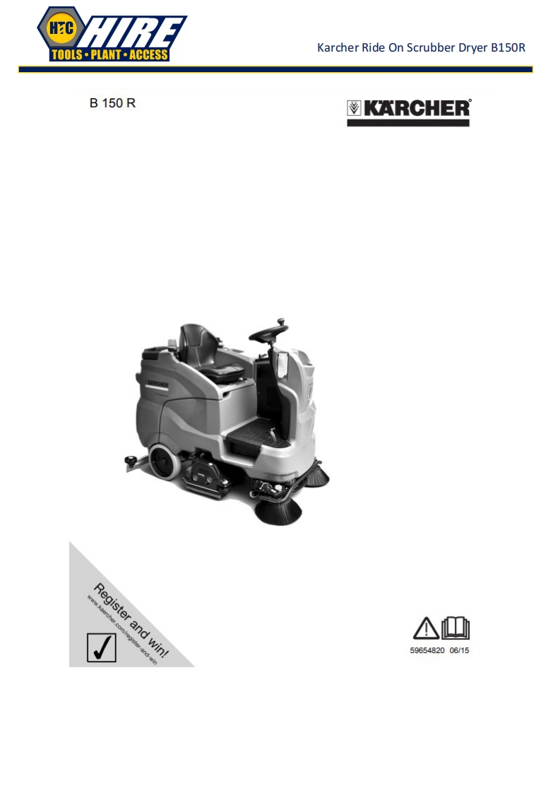 Karcher-Ride-On-Scrubber-Dryer-B150R-Manual操作说明书手册-HTC