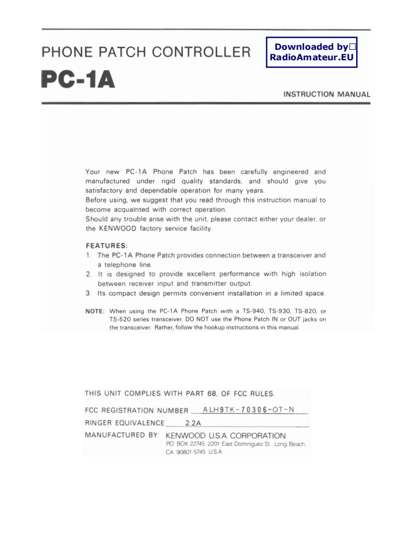Kenwood_PC-1A_user操作说明书手册_WA0KKE