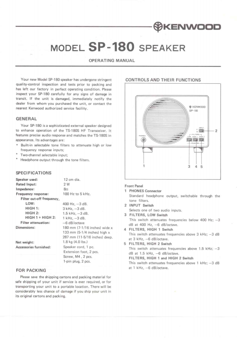 Kenwood_SP-180_user操作说明书手册-找手册网