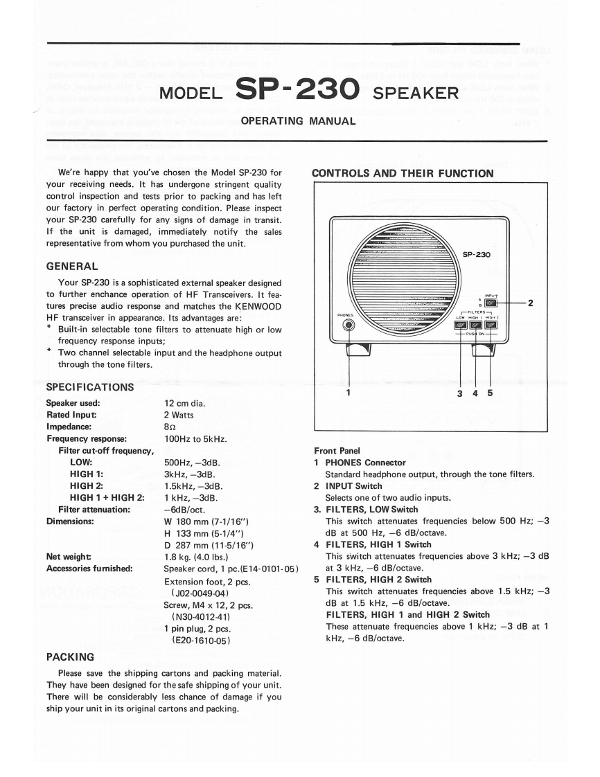 Kenwood_SP-230_user操作说明书手册