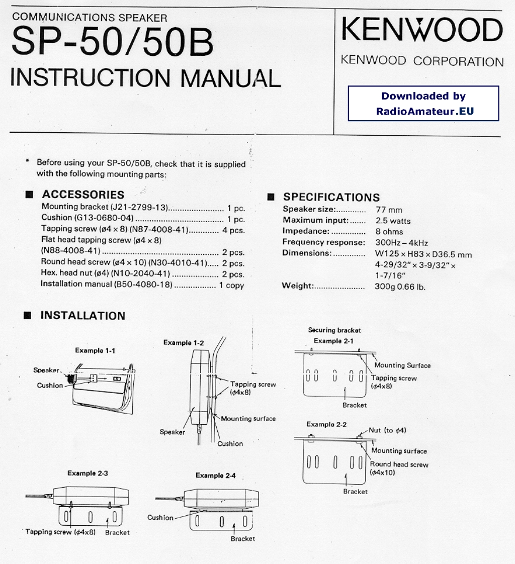 Kenwood_SP-50_SP-50B_user操作说明书手册