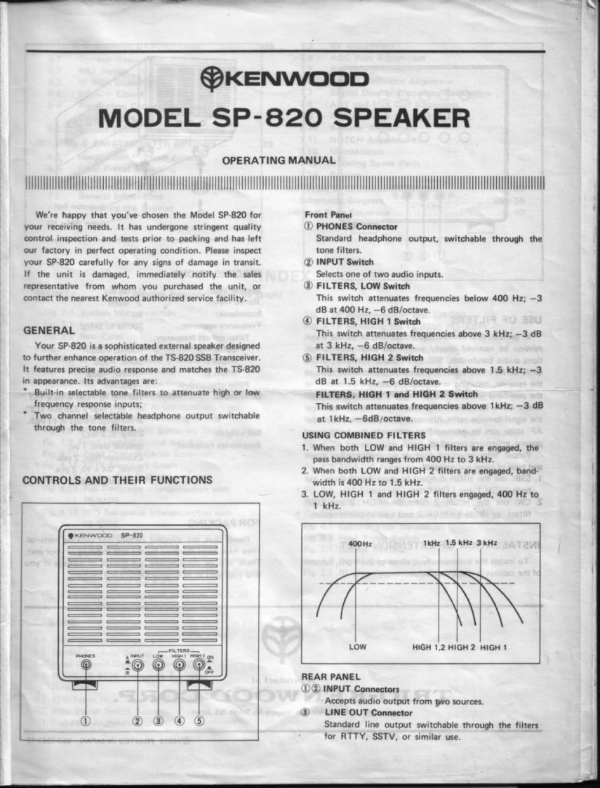 Kenwood_SP-820_user操作说明书手册