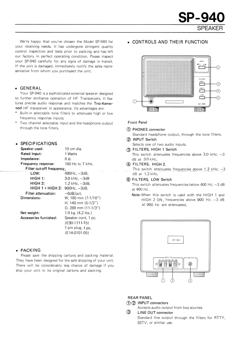 Kenwood_SP-940_user操作说明书手册