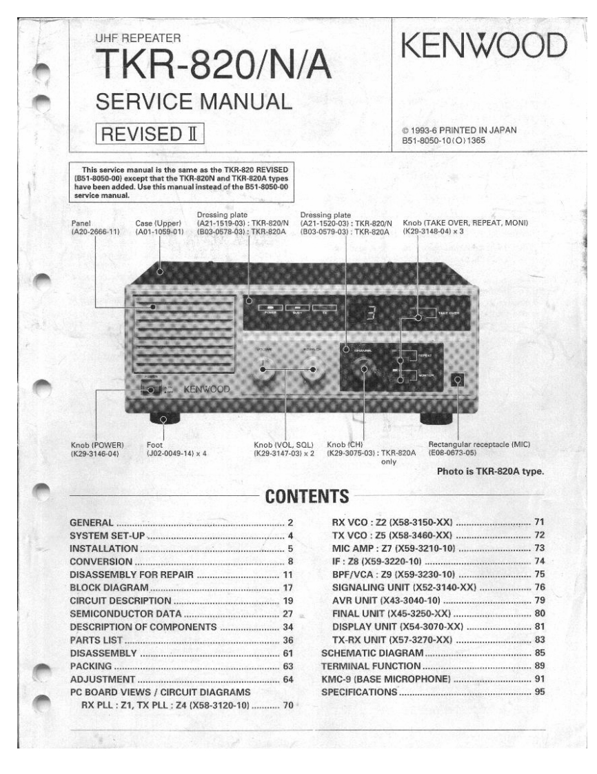 Kenwood_TKR-820_A_N_维修维护电器原理图手册_1993
