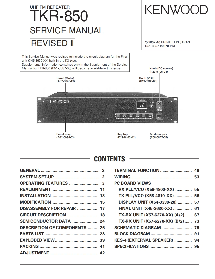 Kenwood_TKR-850_维修维护电器原理图手册_revised2_2002-找手册网
