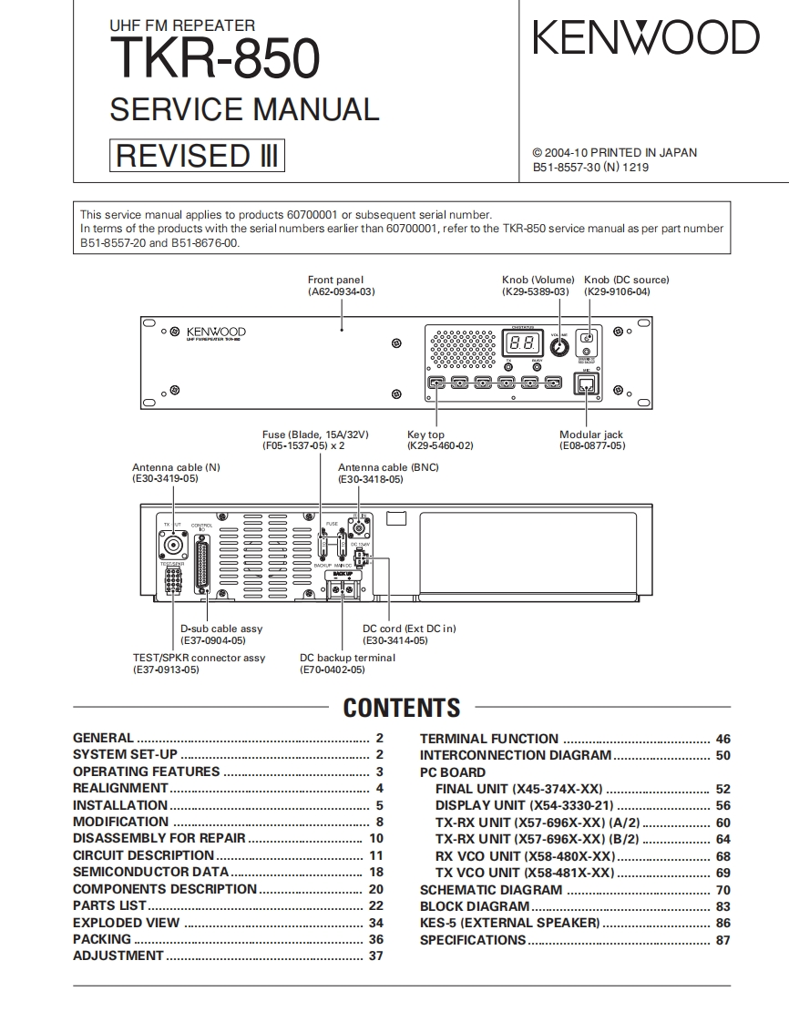 Kenwood_TKR-850_维修维护电器原理图手册_revised3_2004