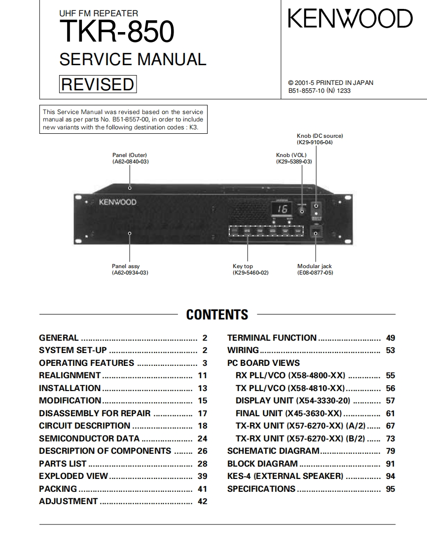 Kenwood_TKR-850_维修维护电器原理图手册_revised_2001