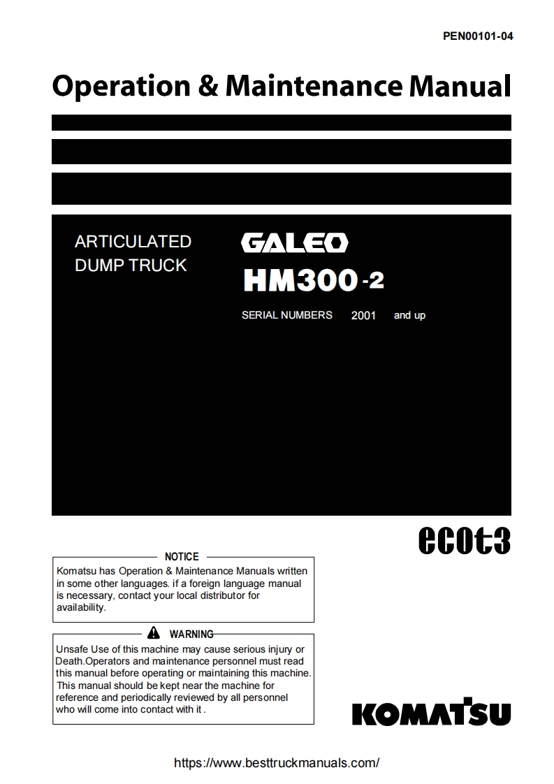 Komatsu-Galeo-HM300-2-Articulated-Dump-Truck-Operating--维修维护手册-PDF