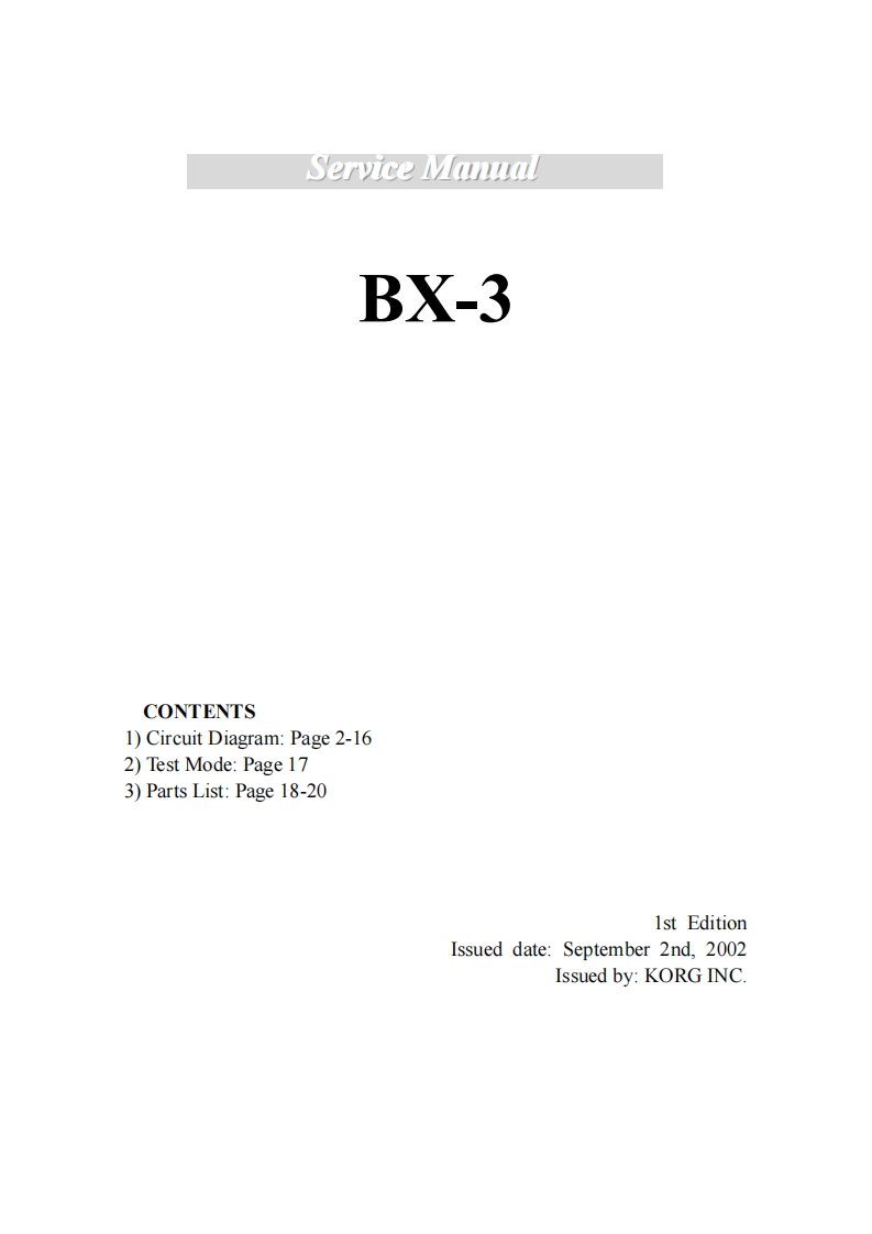 Korg_BX-3_Service_Manual维修服务手册含电器原理图