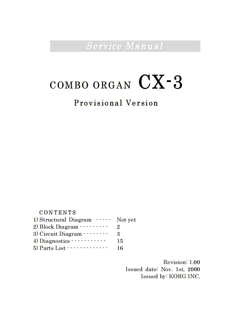 Korg_CX-3_Service_Manual维修服务手册含电器原理图