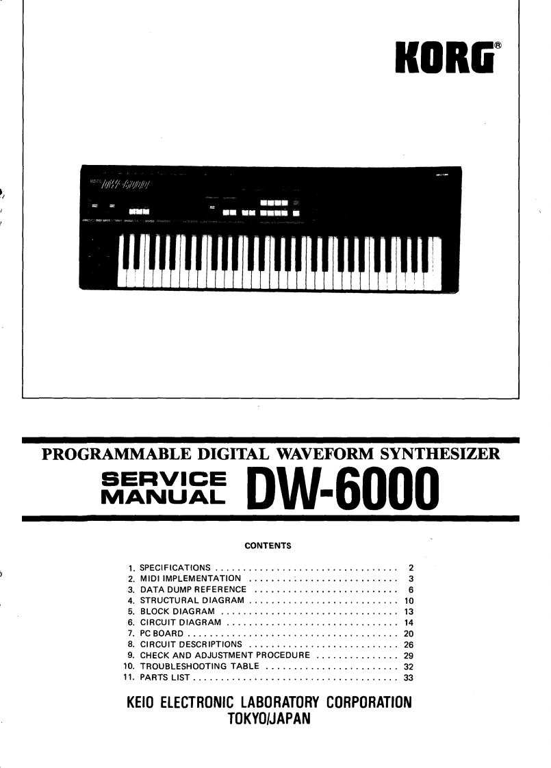 Korg_DW-6000_Service_Manual维修服务手册含电器原理图